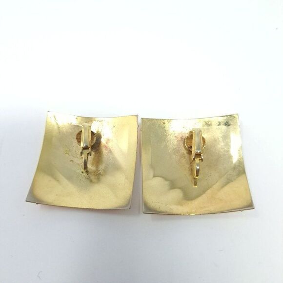Vintage Red Ename and Gold Tone Square Clip On Earrings, Bold Retro 80s Style - Picture 3 of 5
